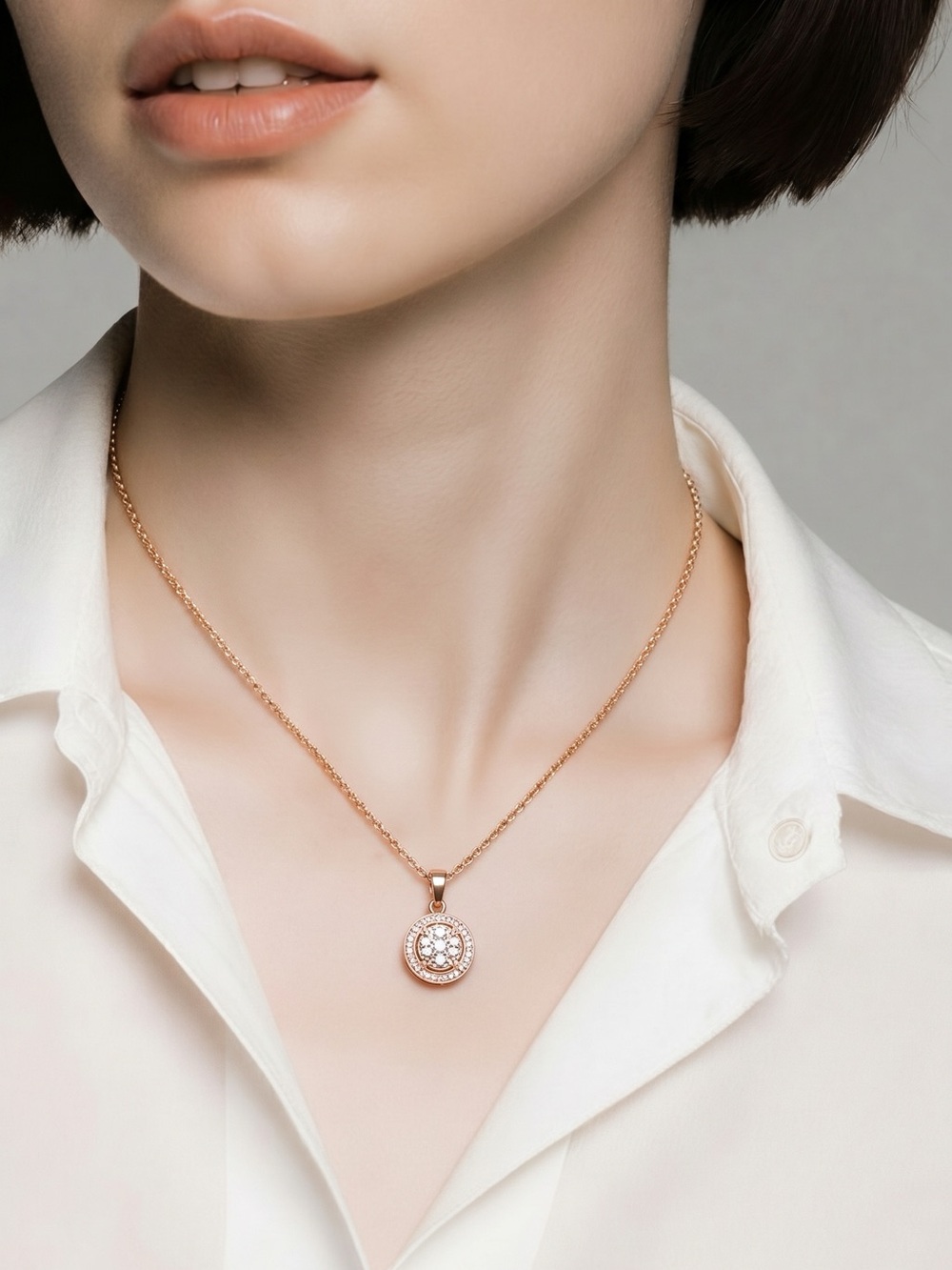 Rose Gold Halo Pendant Necklace with Crystal Accent